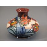 MOORCROFT RED TULIP SQUAT VASE - 10.5cms H, painted and impressed factory marks to the base