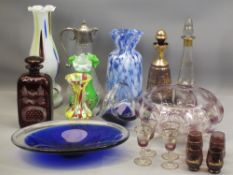 GLASSWARE ASSORTMENT - Venetian and other, claret jug, vases, ETC