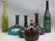 EARLY GLASS SQUAT DECANTERS, silver topped decanter and stopper, wheel cut bottle, ETC