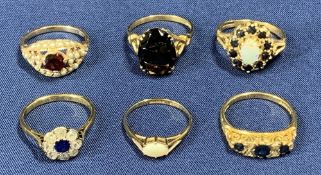 9CT GOLD OPAL & OTHER DRESS RINGS (6) - 15grms