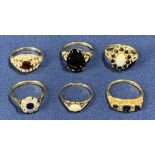 9CT GOLD OPAL & OTHER DRESS RINGS (6) - 15grms