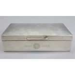 SILVER RECTANGULAR CIGARETTE BOX - Birmingham 1949, maker Mappin & Webb, 16cms L, with engine turned