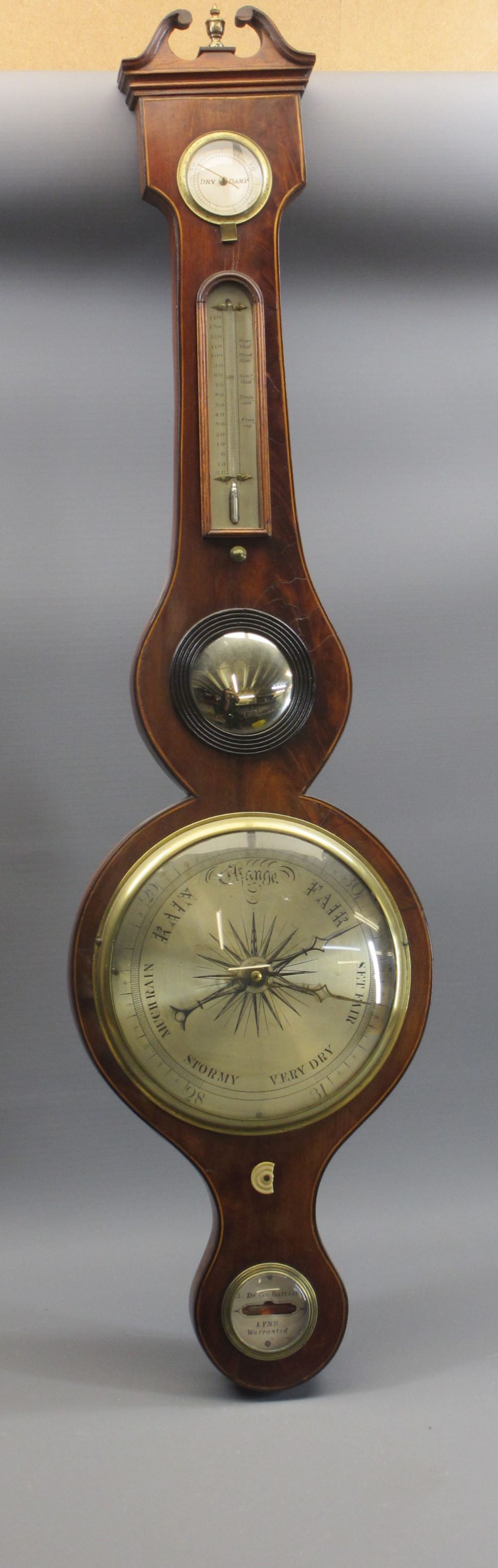 GEORGIAN MAHOGANY BANJO BAROMETER WITH THERMOMETER and Lynn warranted level, 97cms H - Image 2 of 2