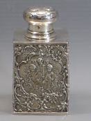 SILVER CONTINENTAL TEA CADDY - London import marks 1896, B M importer's mark, 10.5ozt, the body