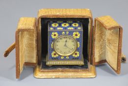 CHAMPLEVÉ ENAMEL CASED TRAVELLING CLOCK - Bright & Sons of Scarborough, Zenith eight day, in