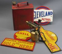 PETROL/OIL VINTAGE & LATER ADVERTISING MATERIAL - a red petrol can with brass Shell cap,