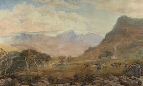 DAVID COX JUNIOR watercolour - 'Capel Curig Evening', label verso, 60 x 99cms