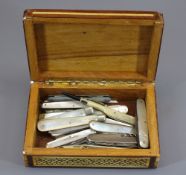 MOTHER OF PEARL, SIMILAR & OTHER PEN KNIFE COLLECTION (18) in an inlaid wooden box to include four