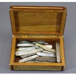 MOTHER OF PEARL, SIMILAR & OTHER PEN KNIFE COLLECTION (18) in an inlaid wooden box to include four