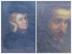 AFTER PAINTINGS IN THE LOUVRE PARIS two oil on canvas portraits - 1. Mary Queen of Scots, 13 x 10cms