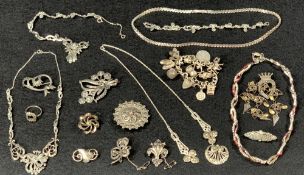 VICTORIAN & LATER SILVER & MARCASITE JEWELLERY COLLECTION - filigree and others including a silver