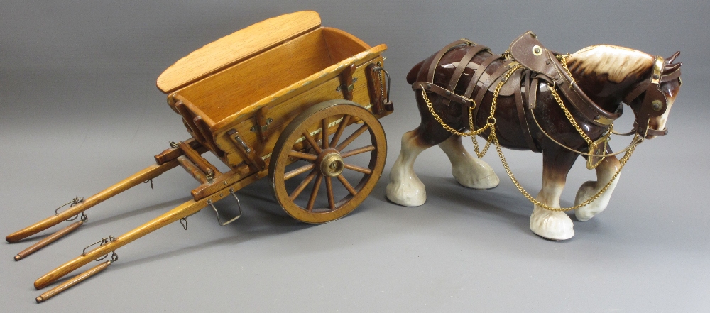 POTTERY SHIRE HORSE with two large model dray and other carts and two miniature wooden armchairs - Image 2 of 3