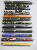 FOUNTAIN PENS (13) - assorted, vintage, two with steel nibs and eleven with 14ct gold nibs