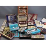 CASED & BOXED EPNS CUTLERY - a large mixed quantity including a chased set of fish knives and