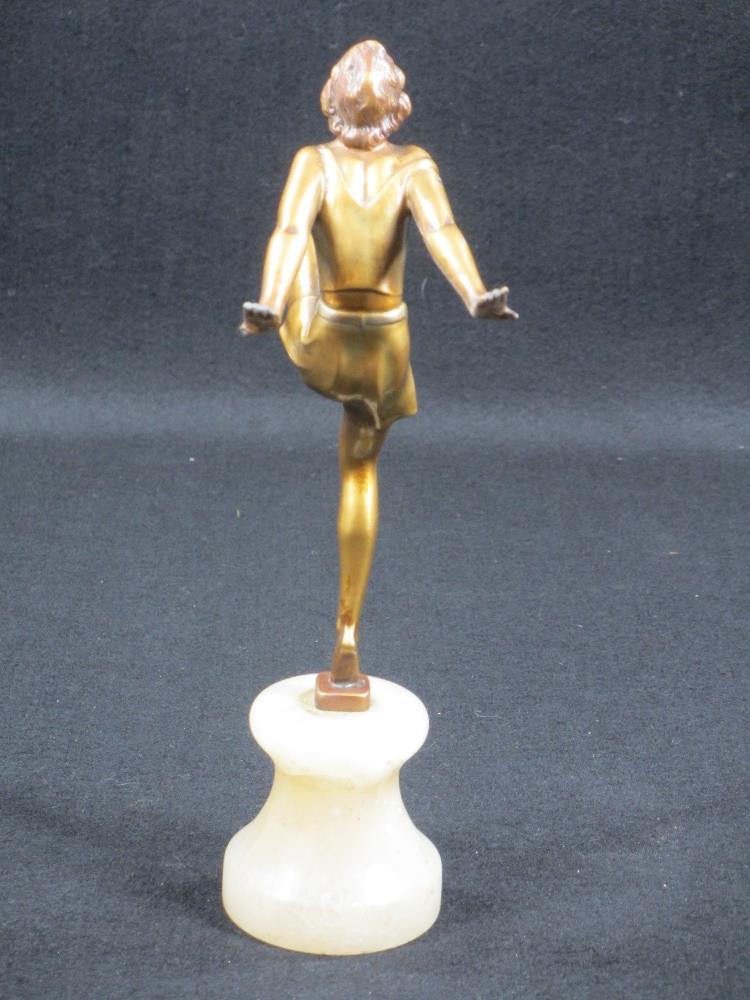 ART DECO COLD PAINTED GILT SPELTER LADY IN THE STYLE OF JOSEF LORENZL - on a mineral base, unsigned, - Image 3 of 4
