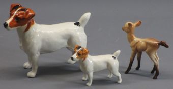 BESWICK JACK RUSSELL TERRIER - 12.5cms tall, a smaller example and a deer fawn