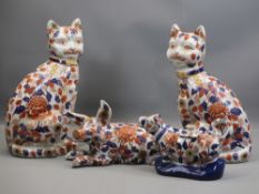 20TH CENTURY JAPANESE IMARI STYLE ANIMALS including a pair of cats, 37cms H, recumbent pig, 31cms