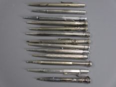 VINTAGE SILVER OR WHITE METAL MECHANICAL PENCILS (13) -1. white metal with engine turned patterns