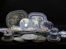 BLUE & WHITE WILLOW PATTERN MEAT PLATTERS (9), a good quantity of plates, similar and other items