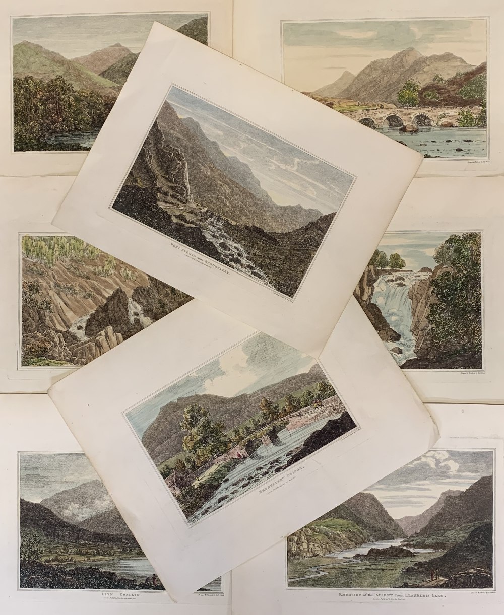 HANDCOLOURED LANDSCAPE ETCHINGS (8) - of Wales by John George Wood, dated 1813, unframed