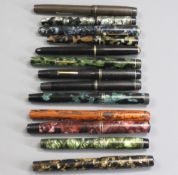 FOUNTAIN PENS (13) - assorted vintage, one with steel nib, one with glass nib and eleven with 14ct