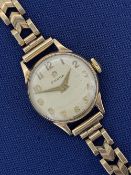 OMEGA LADY'S 9CT GOLD BRACELET WRISTWATCH - the dial set with Arabic numerals, 17grms gross