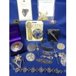 ATTRACTIVE SILVER & OTHER CELTIC BROOCHES, ETC - a large parcel