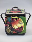 MOORCROFT QUEEN'S CHOICE BISCUIT BOX & COVER - designed by Emma Bossons, dated 2000, printed and