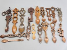 CARVED WOODEN WELSH LOVE SPOONS (17) - a nice quality modern collection