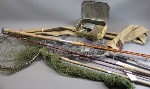 FISHING INTEREST COLLECTABLES to include two landing nets, fly/spinning rod in a Williams & Co