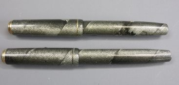 NATIONAL SECURITY FOUNTAIN PENS (2) - Vintage (1940s) Silver Grey Lizard Skin (probably made by