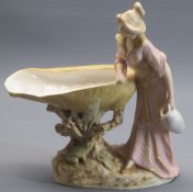 ROYAL DUX - stamped 1048 - young lady water carrier at a shell with a frog, 22.5cms tall, 20cms L