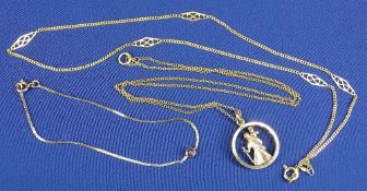 9CT GOLD ST CHRISTOPHER PENDANT, with fine link chain, 6.4grms and a 9ct bracelet and 9ct