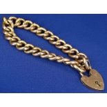 9CT HOLLOW LINK BRACELET & PADLOCK - 23.5grms