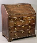 CIRCA 1780 OAK FALL FRONT BUREAU, the interior with slide well and an excellent arrangement of small