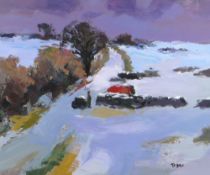 DONALD MCINTYRE acrylic on board - snow scene, Tregarth, signed with initials, 36 x 43cms Please