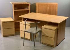 IKEA ULTRA MODERN LIGHT WOOD EFFECT HOME OFFICE FURNITURE to include a desk/table, 72cms H, 140cms