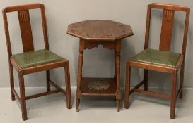 CIRCA 1900 MAHOGANY & WALNUT TWO TIER TABLE having an hexagonal top with shell carved detail, on