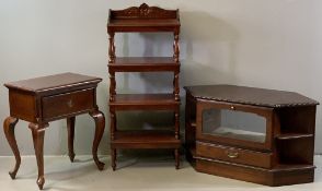 REPRODUCTION MAHOGANY FURNITURE PARCEL (3) to include a four tier whatnot with carved detail to