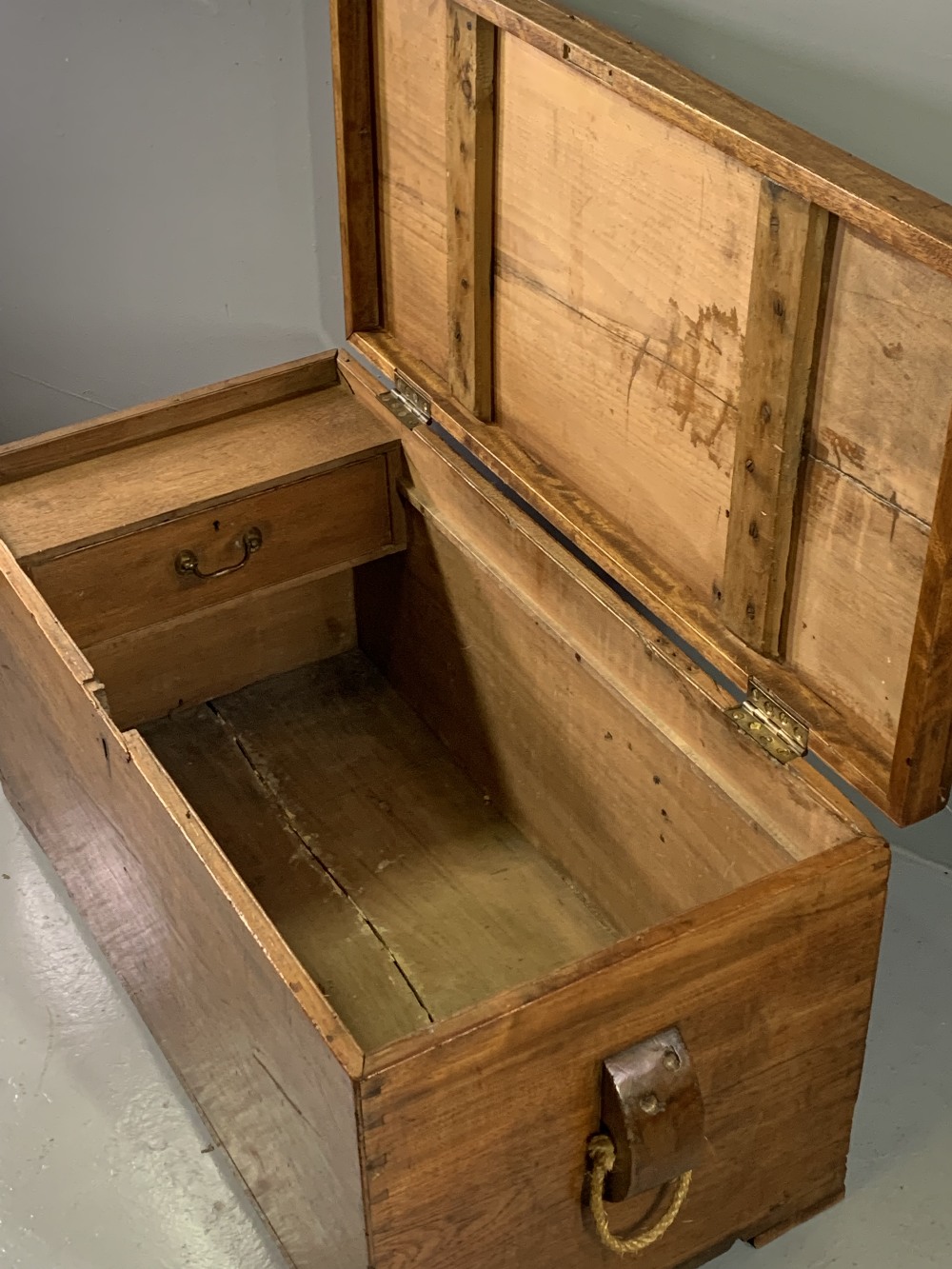 TEAK SEA CHEST - 19th Century and later with rope handles and fitted drawer - Image 2 of 5
