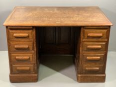 VINTAGE OAK TWIN PEDESTAL DESK with upper slides, 77cms H, 122cms W, 82cms D