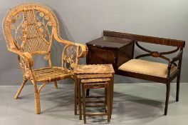 MID CENTURY & LATER FURNITURE PARCEL (3) to include a wicker work conservatory chair, 103cms H,