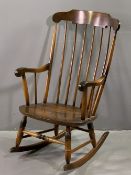 ERCOL STYLE STICK BACK ROCKING ARMCHAIR, 102cms H, 61cms W, 44cms D