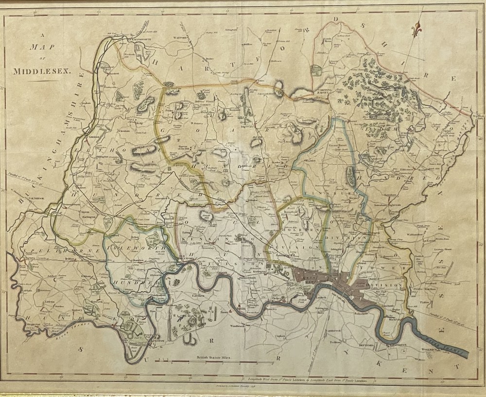 ANTIQUARIAN MAPS - Suffolk after Saxton, 58 x 71cms and Middlesex by Stockdale, 42 x 53cms - Image 3 of 3