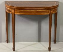 QUALITY REPRODUCTION INLAID MAHOGANY FOLDOVER CARD TABLE, the crossbanded and string inlaid top