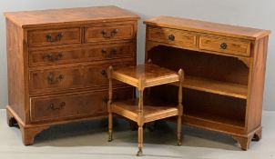 YEW WOOD FURNITURE ITEMS (3) to include a two over three chest of drawers, 74cms H, 75cms W, 43cms