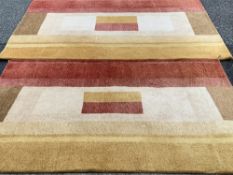 INDIAN HAND KNOTTED WOOL PILE RUGS (2) by G H Ffrith Ltd, multi-colour block pattern, 272 x 184cms