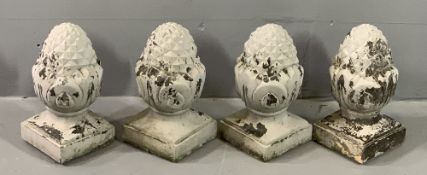 FOUR RECONSTITUTED STONE CONE SHAPED FINAL CAPS, 32cms H, 16 x 16cms bases
