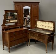 VINTAGE OAK THREE PIECE BEDROOM SUITE to include a single mirrored door wardrobe with carved