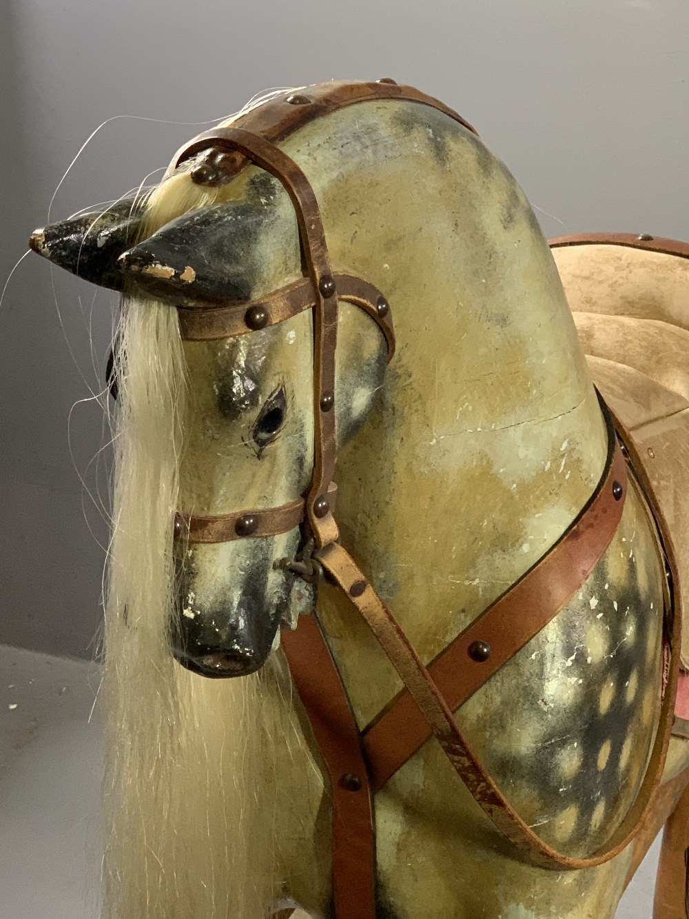 VICTORIAN DAPPLE GREY ROCKING HORSE by G & J Lines, patented January 29, 1880, believed to be the ' - Image 6 of 9